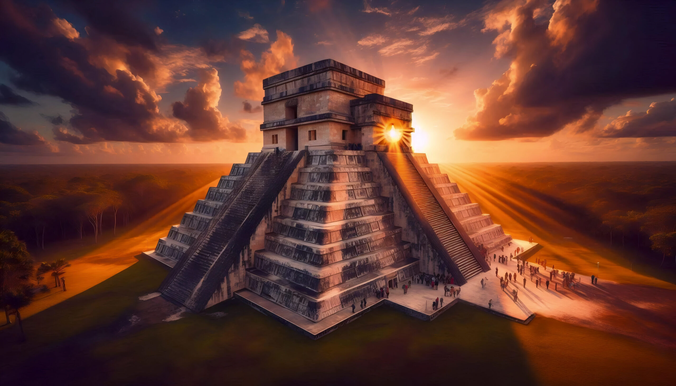 Chichén Itzá au coucher du soleil lors d’un voyage Mexique tout inclus dans la péninsule du Yucatán.
